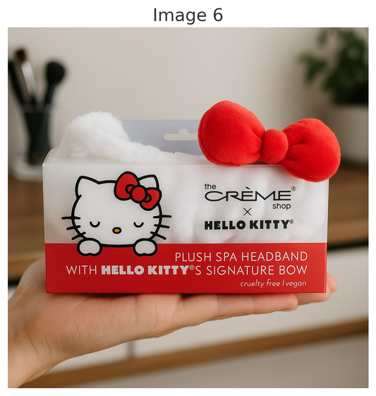 The Crème Shop × Hello Kitty Plush Spa Headband – White with Signature Red Bow