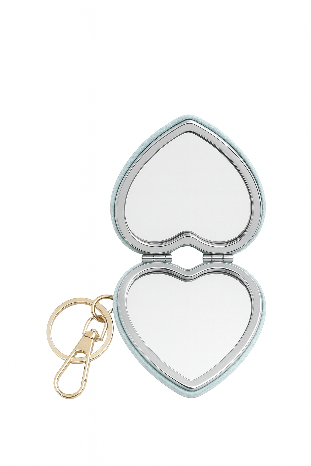 Heart-Shaped Compact Mirror Keychain – Double-Sided Mini Makeup Mirror with Gold Keyring