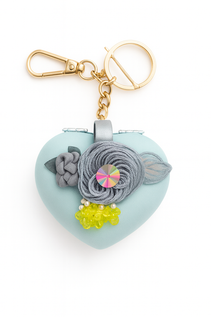 Heart-Shaped Compact Mirror Keychain – Double-Sided Mini Makeup Mirror with Gold Keyring