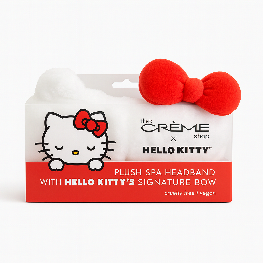 The Crème Shop × Hello Kitty Plush Spa Headband – White with Signature Red Bow