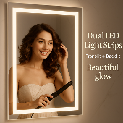 Smart LED Wall Mounted Vanity Mirror with Bluetooth, Anti-Fog, Front + Back Light — Multiple Sizes Available