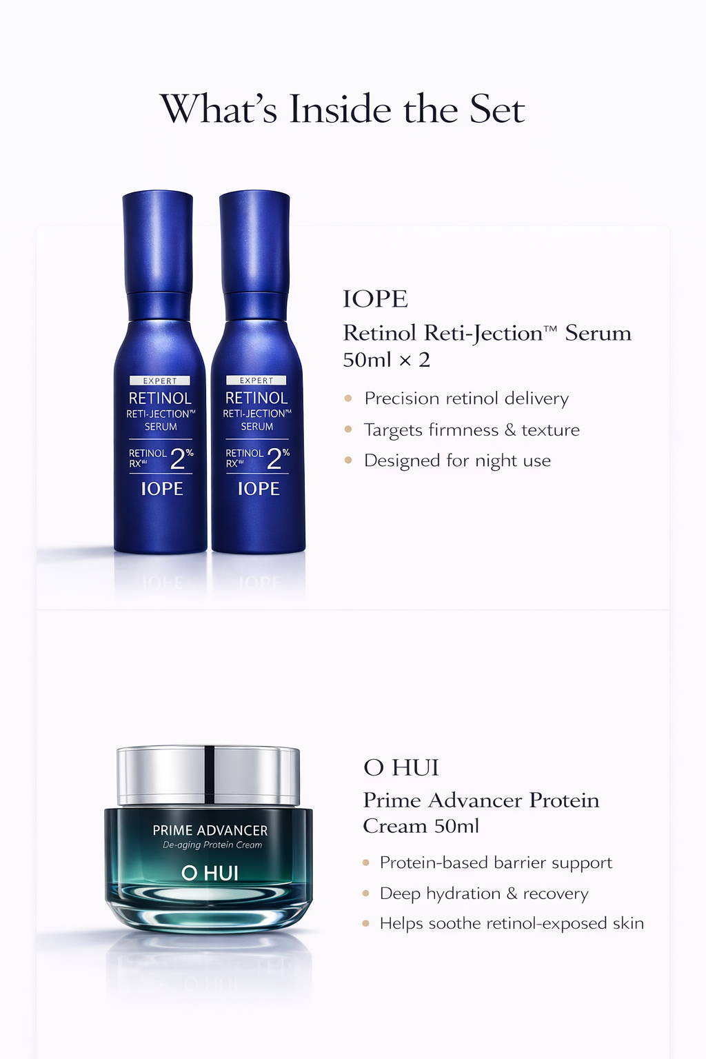 Advanced Night Repair Set (IOPE Retinol Serum x2 + O HUI Cream x1)