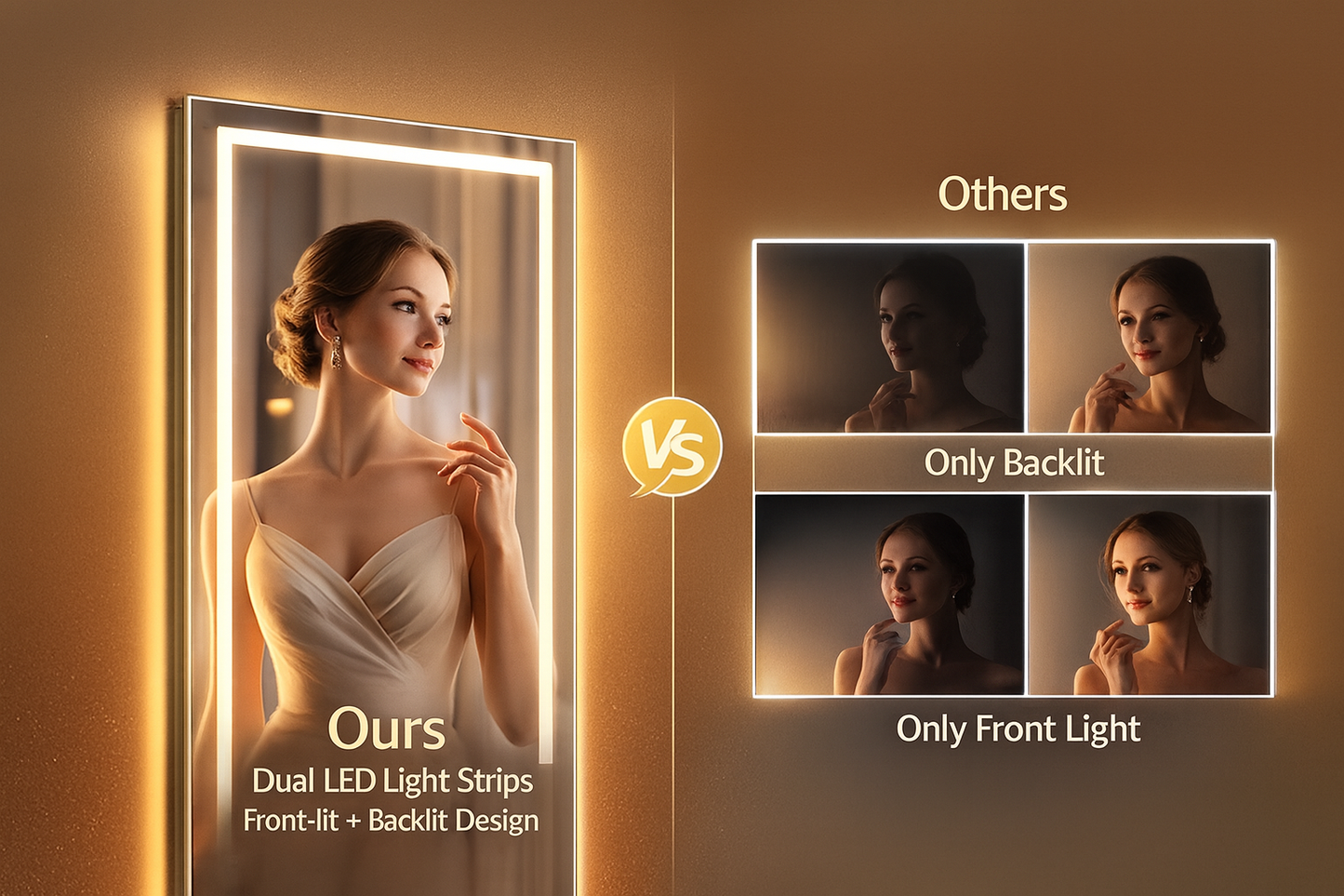 Smart LED Wall Mounted Vanity Mirror with Bluetooth, Anti-Fog, Front + Back Light — Multiple Sizes Available